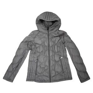 Michael Kors Packable Down Puffer Jacket – Lightweight Hooded Coat, Gray, Size M